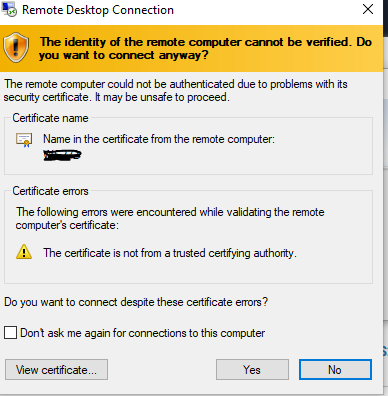 remote desktop certificate